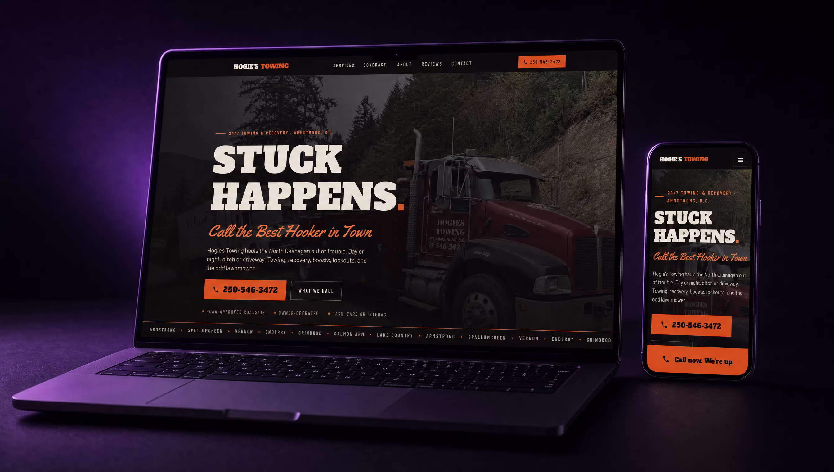 Hogie's Towing website by TheBomb®, Towing & Recovery in Armstrong, BC